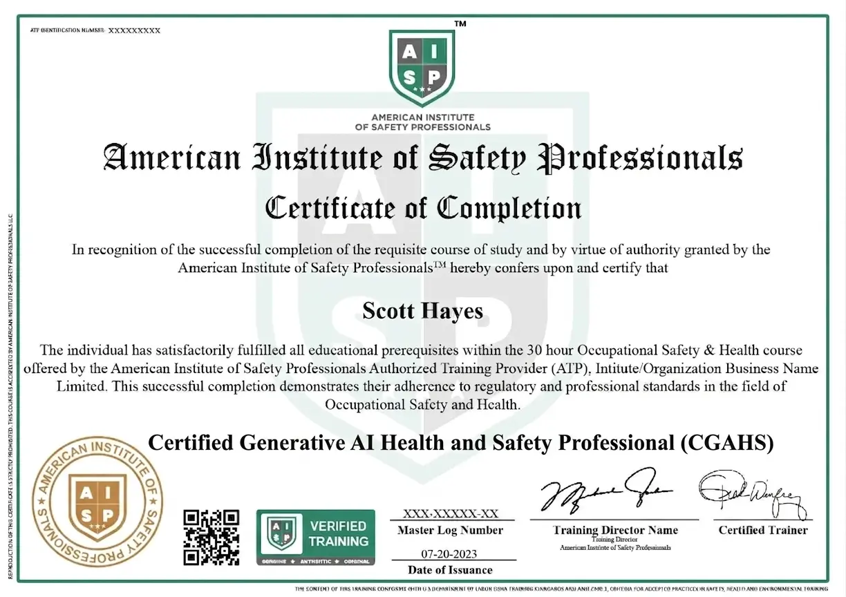 Course certificate sample