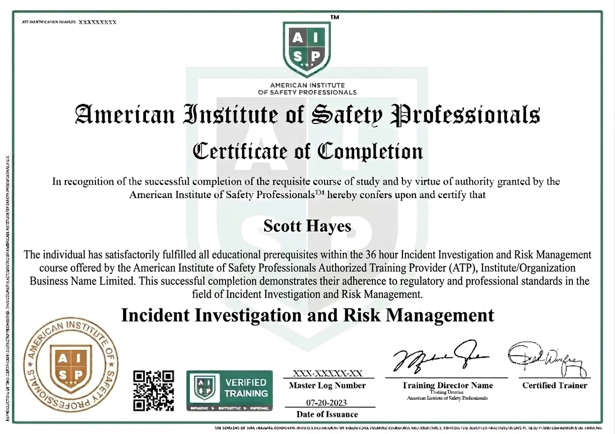 Course certificate sample