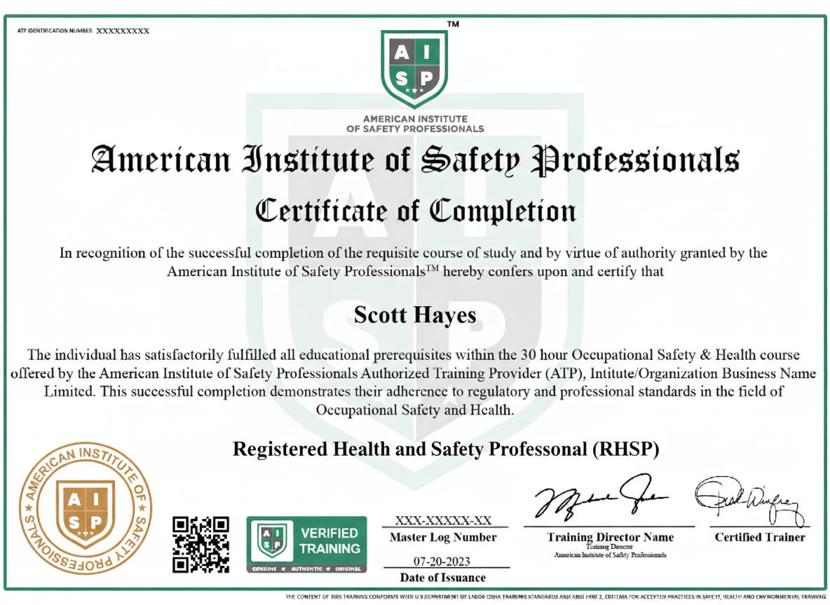 Course certificate sample