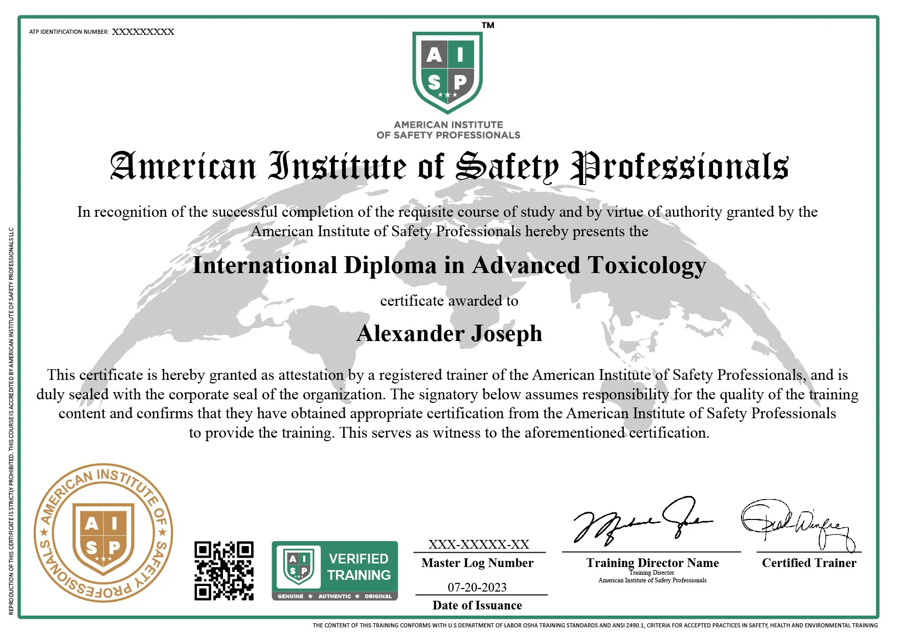 Course certificate sample