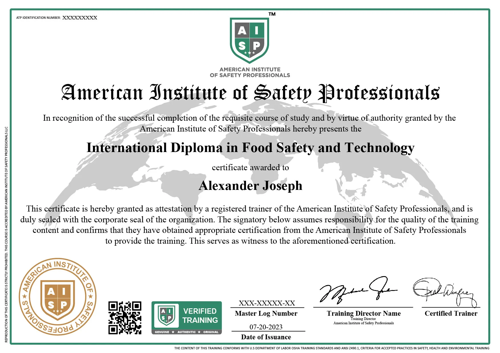 Course certificate sample