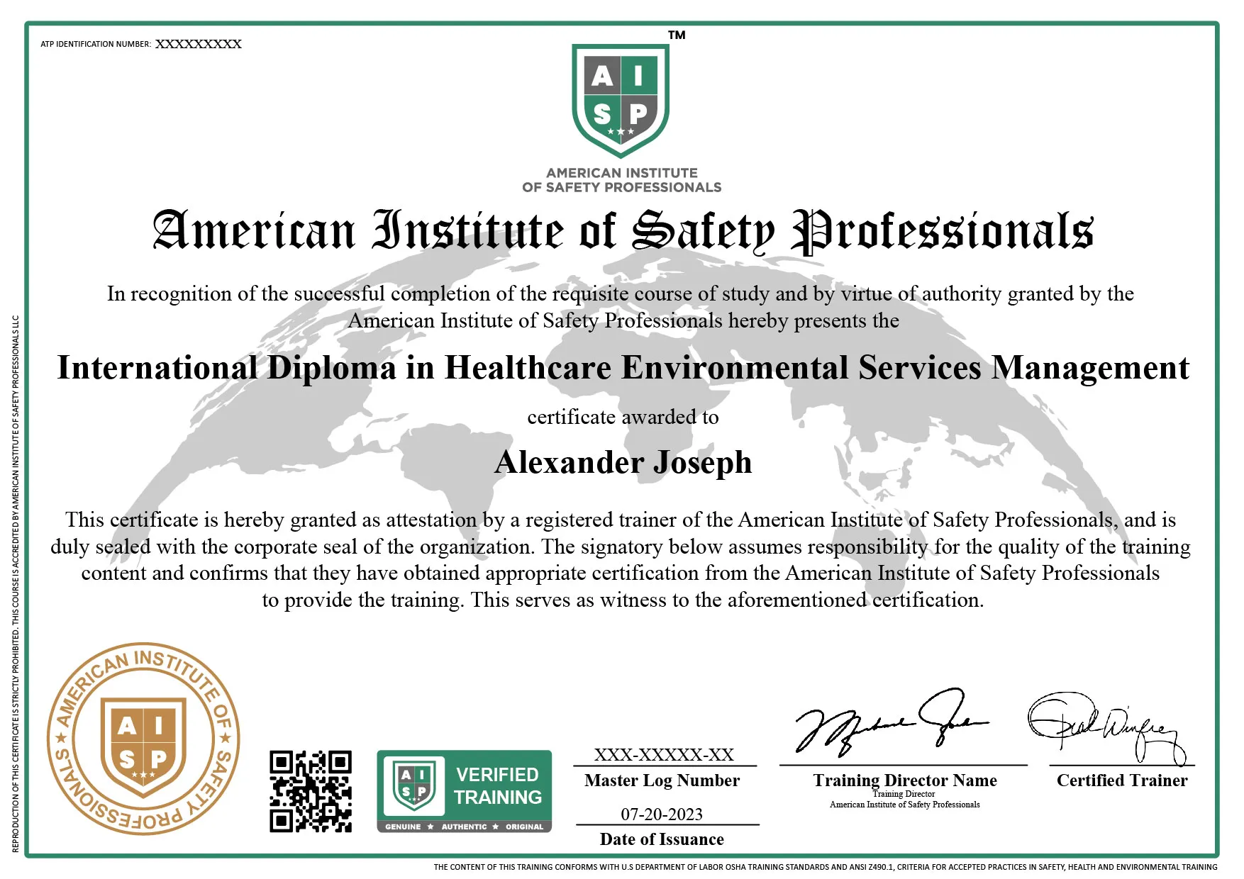 Course certificate sample